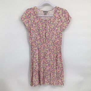 Passport Girls Pink Yellow Green Button Up Elastic Waist Sundress 14